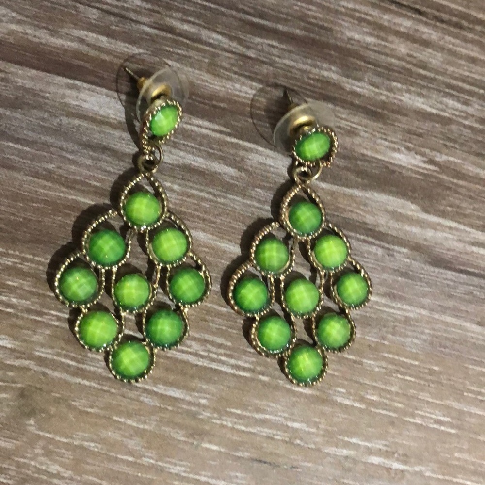 Green and gold earrings